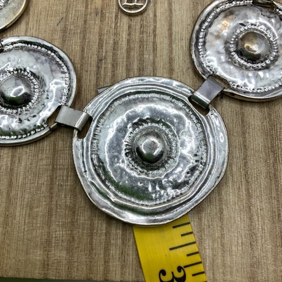 Erica Lyons Antique Style Round Silver Disc Necklace - Picture 6 of 8